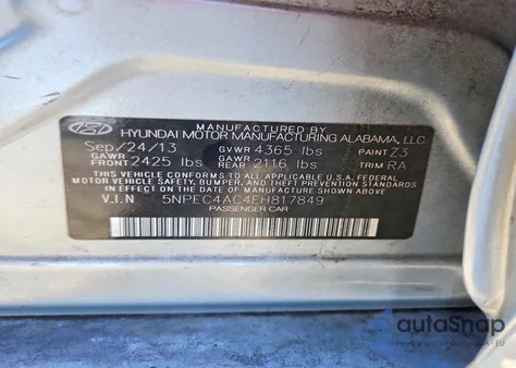 2014 Hyundai Sonata Se z USA, uszkodzony, nr VIN 5NPEC4AC4EH817849